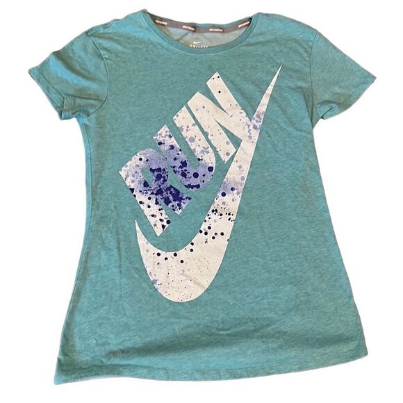 Nike Drifit Running Women’s Small Heathered Turquoise RUN Ladies Fit Tee Shirt - Picture 1 of 6